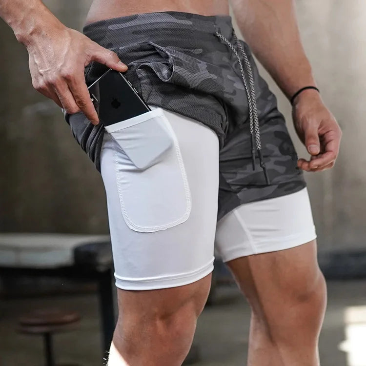 GACAYALL Men’s Camo Running Shorts 2-in-1 Quick Dry Gym Training Shorts