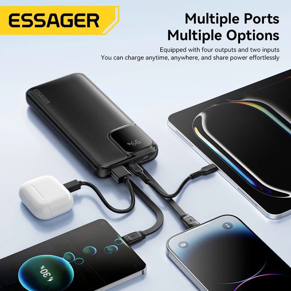 ESSAGER 20000mAh Power Bank 22.5W Fast Charging with Built-in Cables & PD