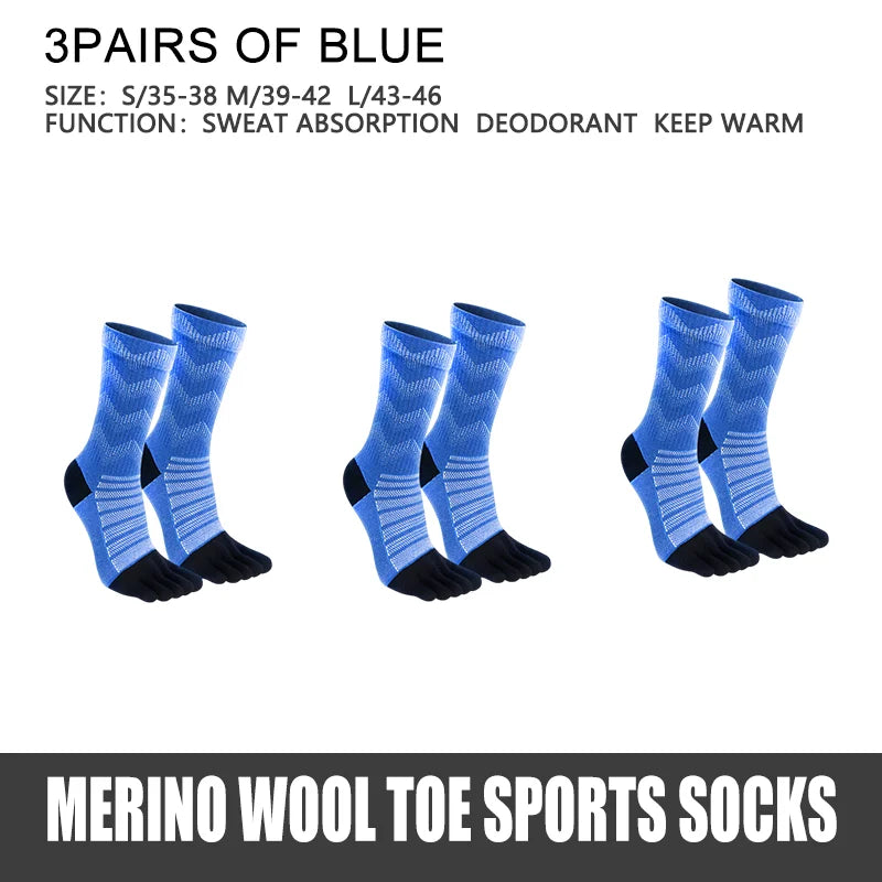 Merino Wool Thermal Toe Socks – Men’s Five-Toe Compression Socks for Hiking, Skiing & Trail Running