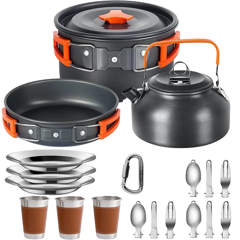 LISM Camping Cookware Set 2-3 Person Non-Stick Pots Frying Pan Teapot Kit