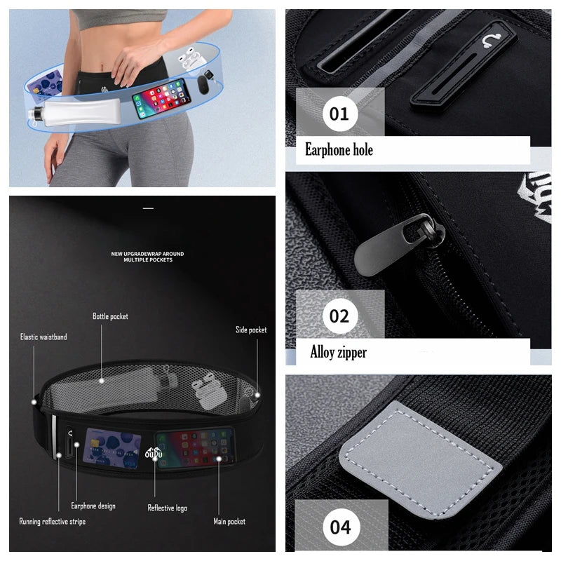 Running Belt Bag with Water Bottle Pocket | Reflective Waist Pack for Men & Women | QUESHARK