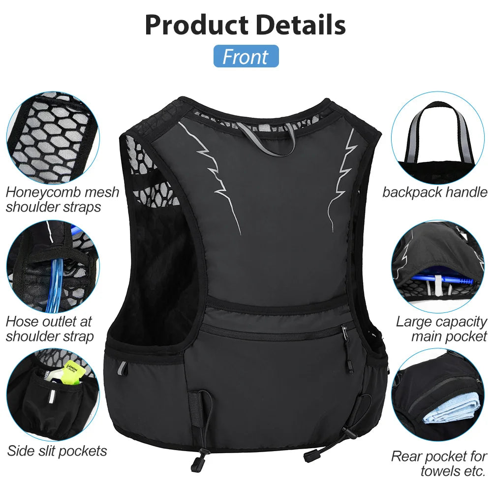 NEWBOLER 10L Lightweight Running Hydration Backpack with 2L Bladder & Soft Bottle