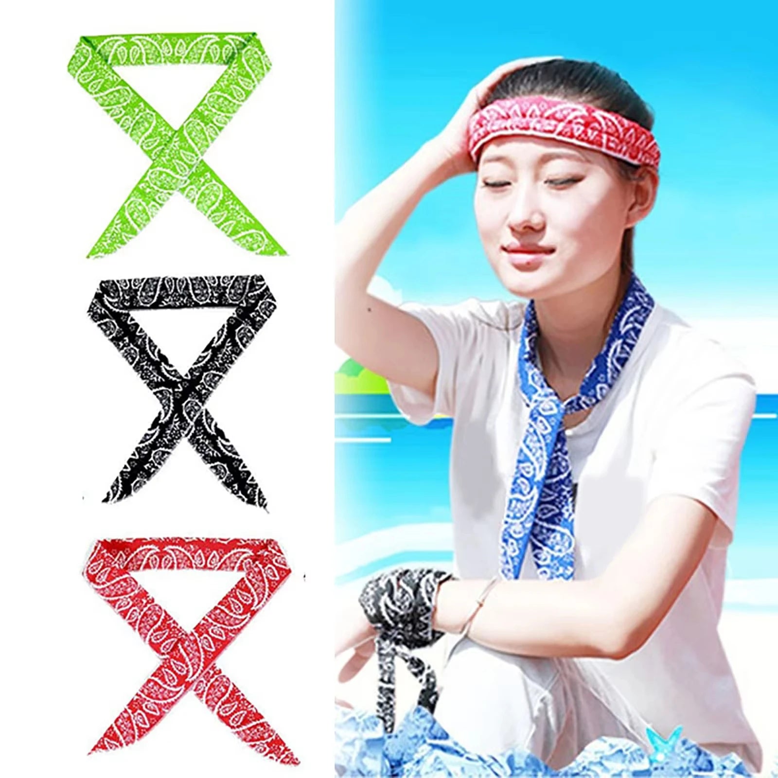 Instant Cooling Scarf Neck Wrap & Sports Bandana with Ice Beads