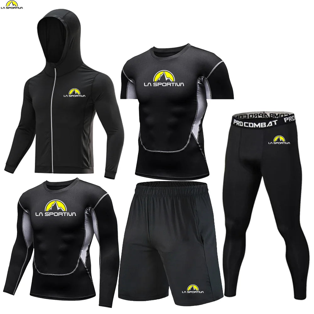 LA SPORTIVA Men’s 5PCS Compression Sports Set – Running, Gym & Fitness Tracksuit