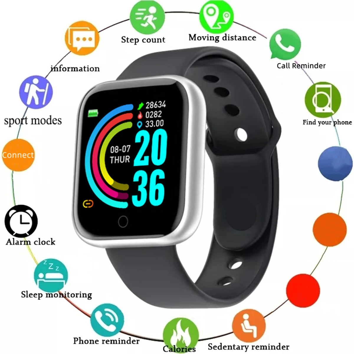 CHAONB Smart Watch D13 Y68 Fitness Tracker with Heart Rate & Message Reminder