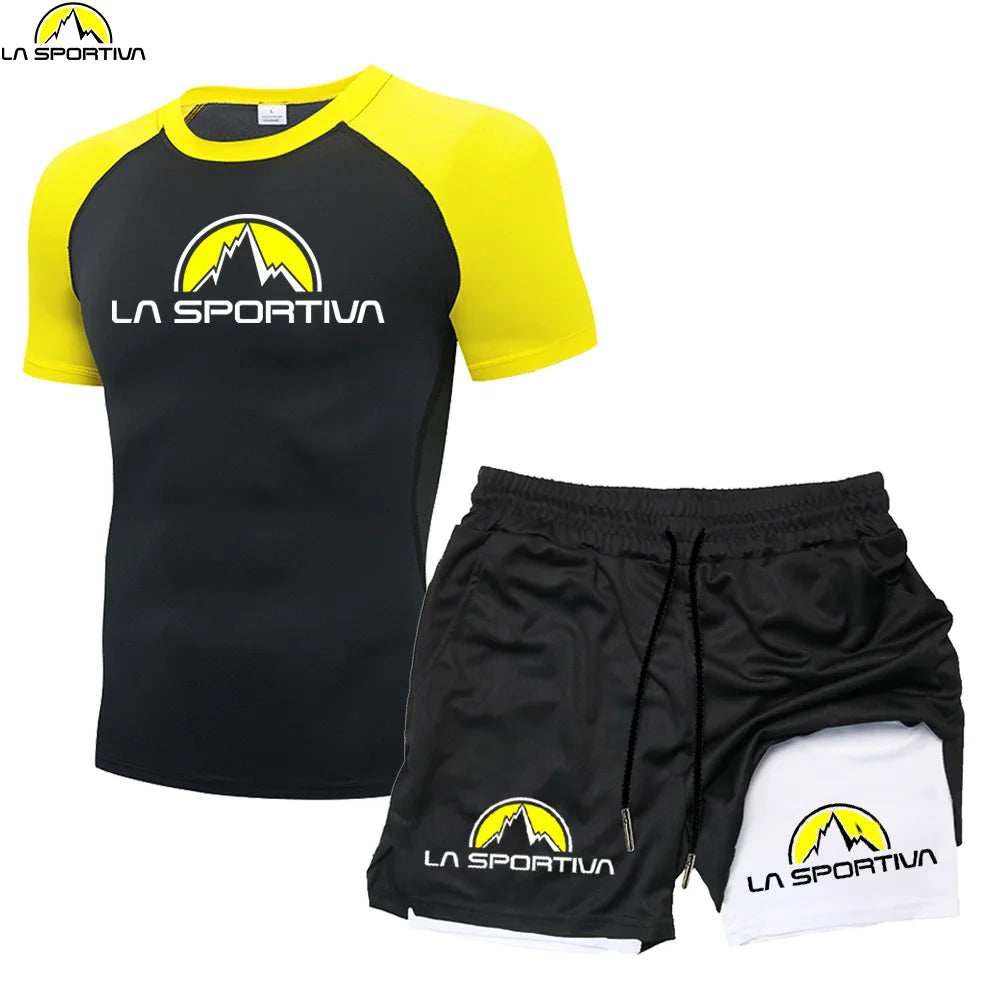 LA SPORTIVA Men’s Compression T-Shirt Set – Quick-Dry Two-Colour Fitness Top