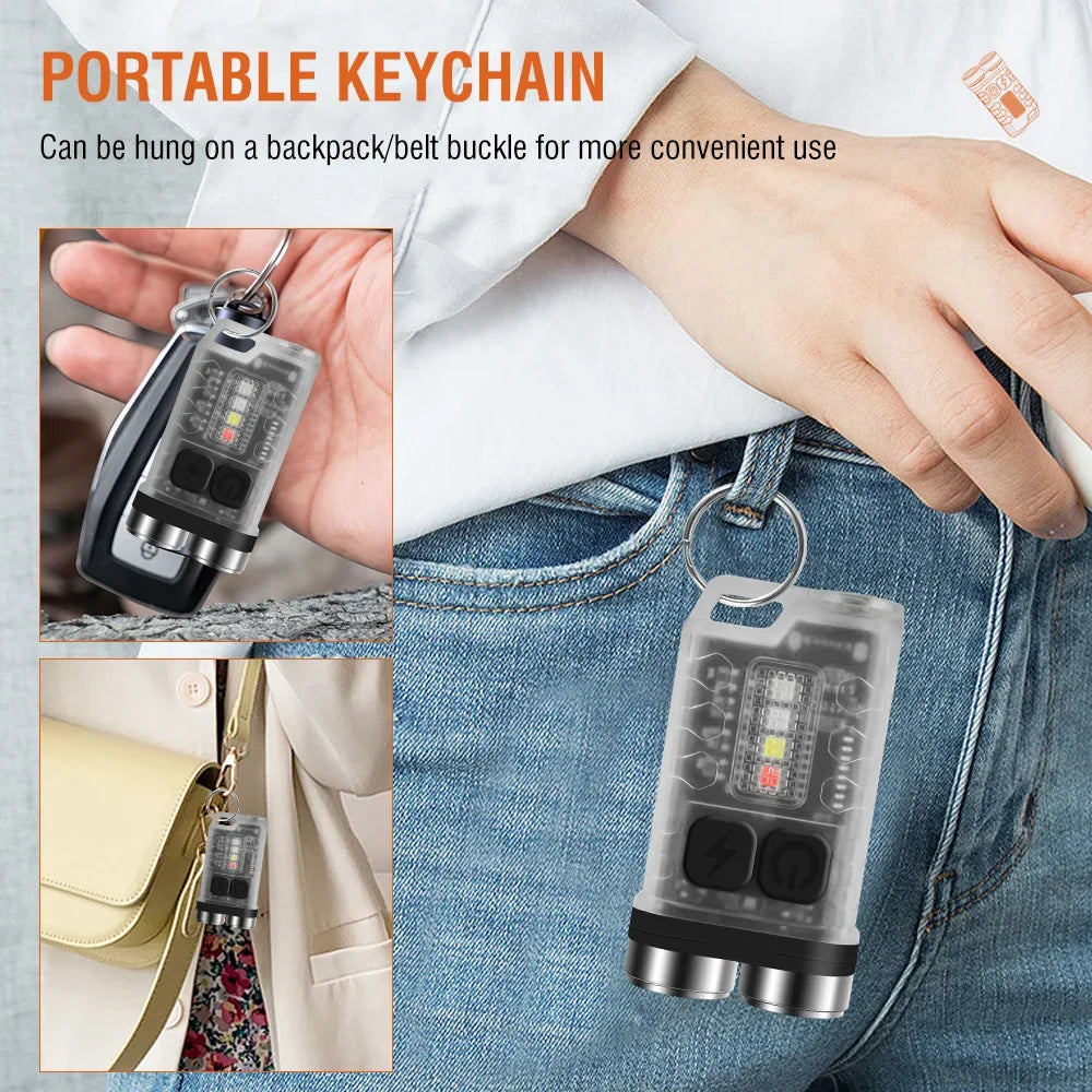 BORUIT V3 900LM Mini Keychain Flashlight Type-C Rechargeable UV Magnetic Torch