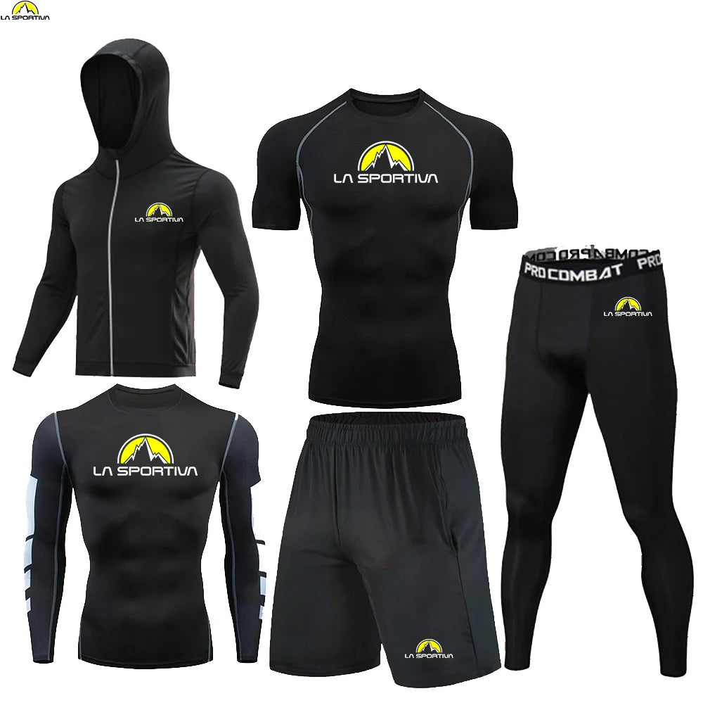 LA SPORTIVA Men’s 5PCS Compression Sports Set – Running, Gym & Fitness Tracksuit